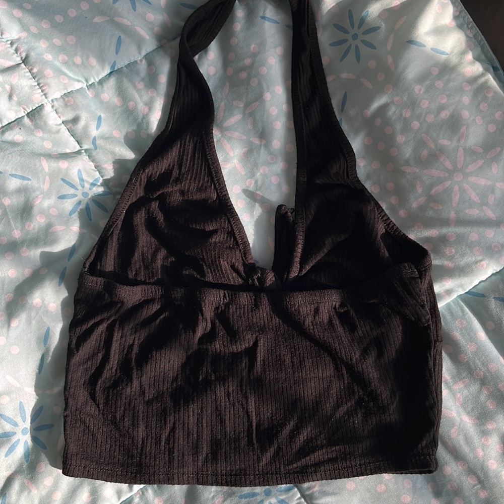Black Ribbed Summer Halter top - Picture 2 of 5